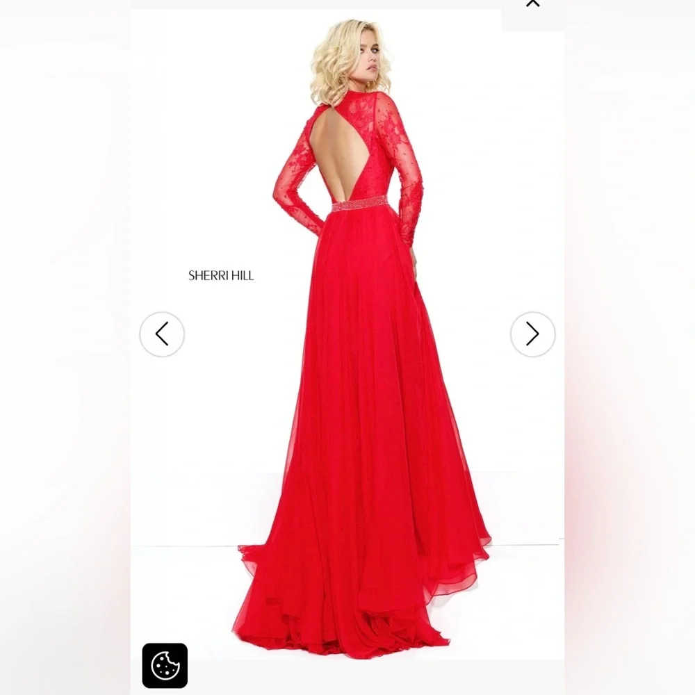 Sherri Hill Scarlet Long Sleeve Gown - Picture 2 of 6